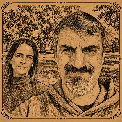 Eugenio Bigoritto, creador de Soyarte, ilustrado al estilo grabado